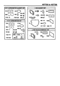 Gasket Sets Diagram and Parts List for 407700-407799 0122-0124-0128 Briggs and Stratton Engine